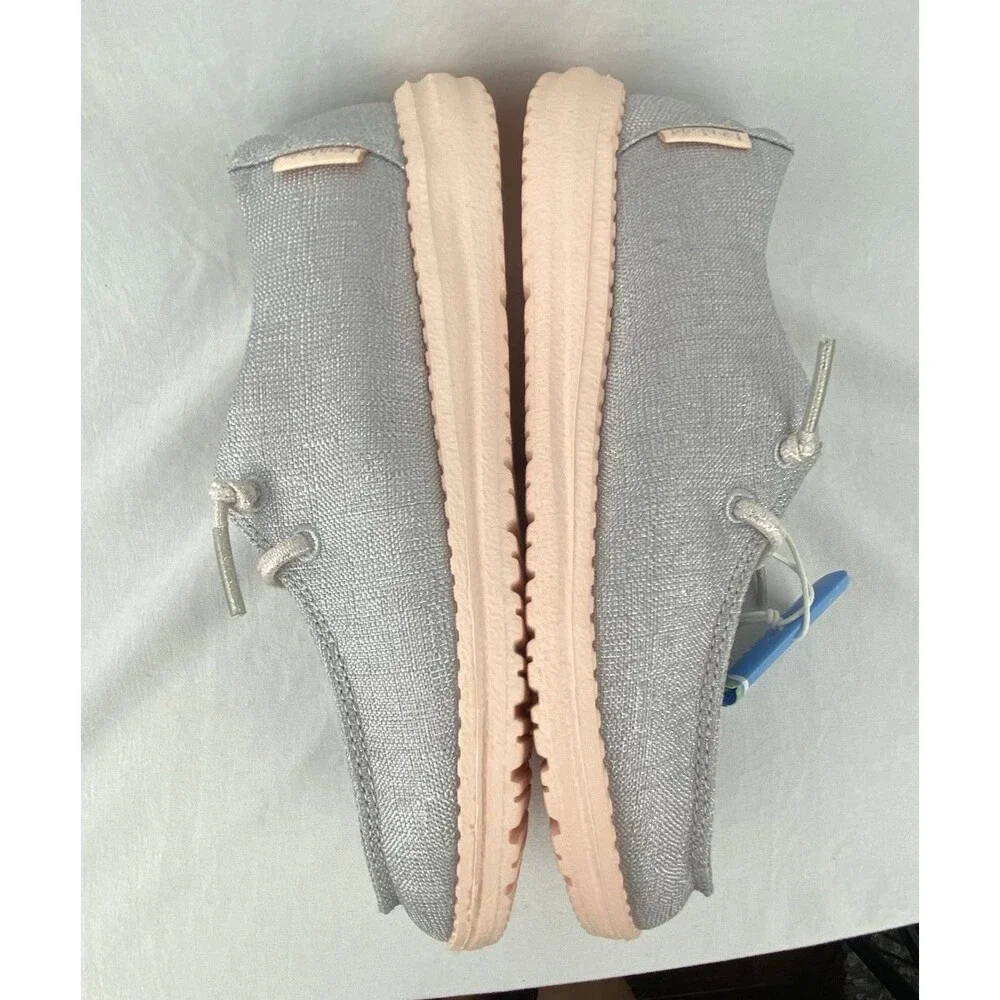 NWT HEY DUDE Shoes Youth Kids Size 3-4 Girls Wendy Sparkling‎ Silver Peach MINT